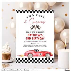 Race Car Second Birthday Two Fast 2 Curious Invitation