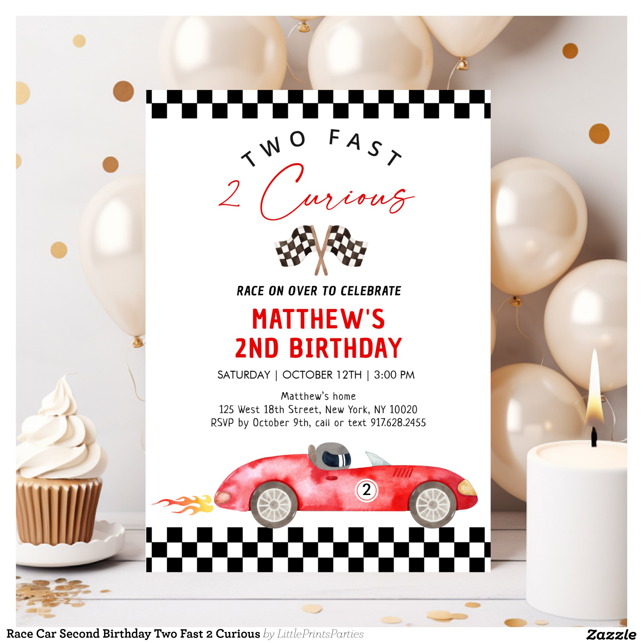 Race Car Second Birthday Two Fast 2 Curious Invitation