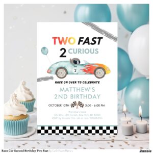 Race Car Second Birthday Two Fast Invitation