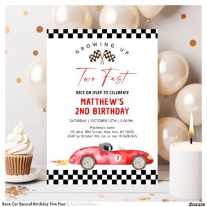 Race Car Second Birthday Two Fast Invitation