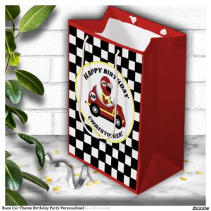 Race Car Theme Birthday Party Personalized Medium Gift Bag