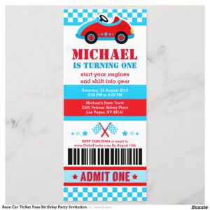Race Car Ticket Pass Birthday Party Invitation