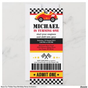 Race Car Ticket Pass Birthday Party Invitation