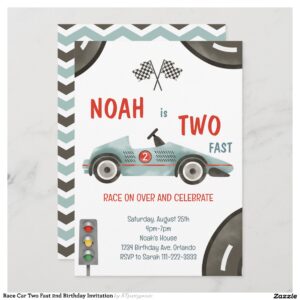 Race Car Two Fast 2nd Birthday Invitation
