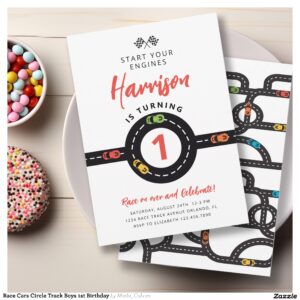 Race Cars Circle Track Boys 1st Birthday Invitation