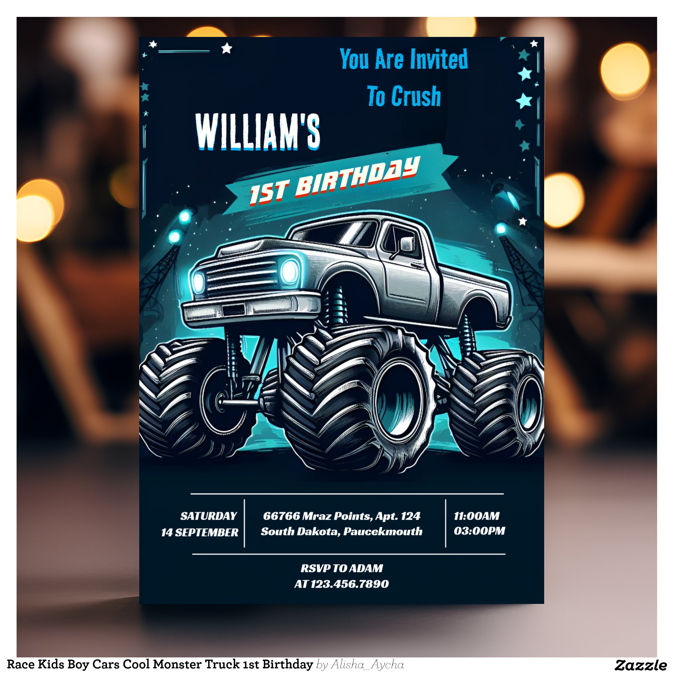 Race Kids Boy Cars Cool Monster Truck 1st Birthday Invitation