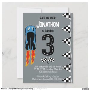 Race On Over 3rd Birthday Racecar Party Invitation