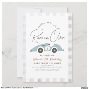 Race on Over Blue Race Car Boy Birthday Invitation