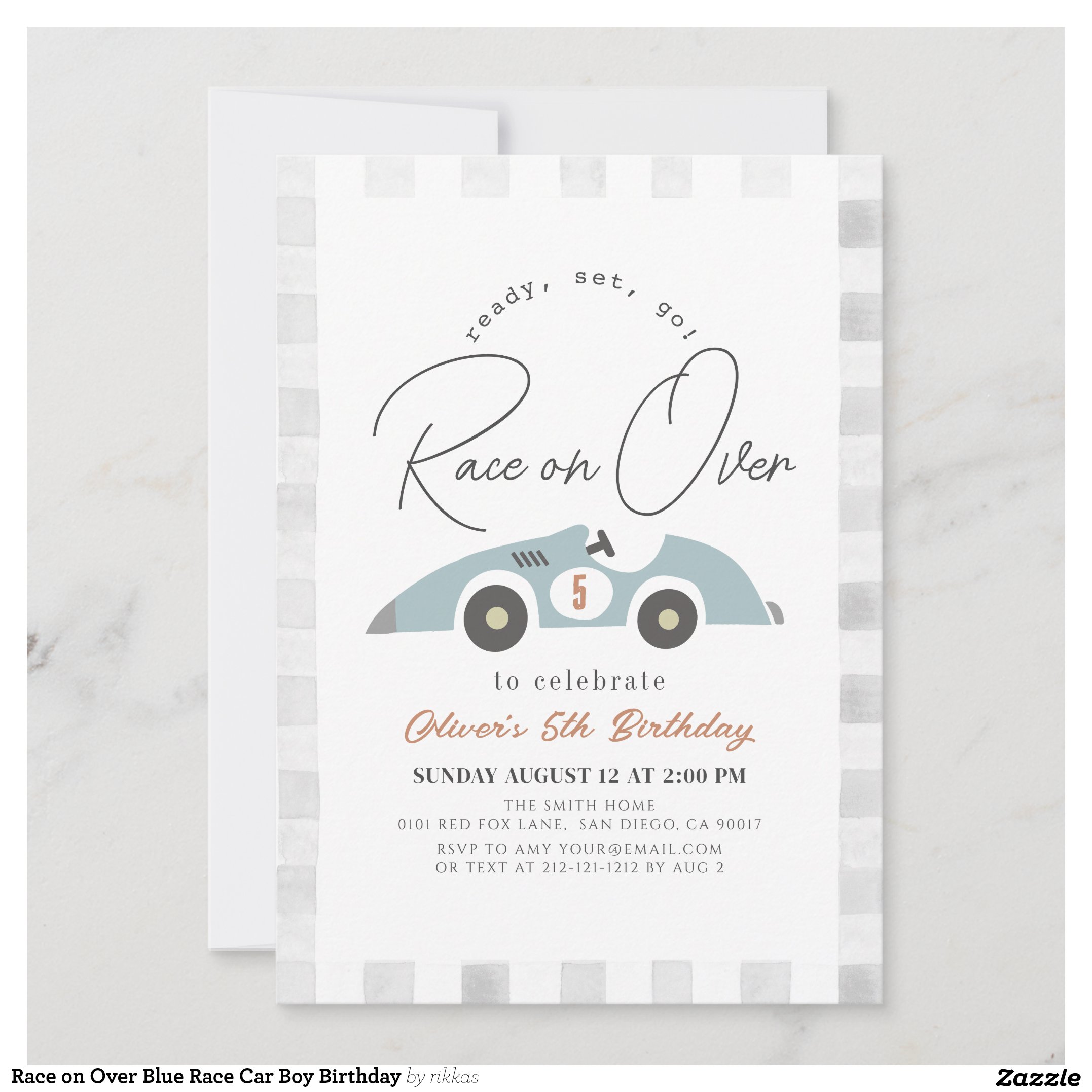 Race on Over Blue Race Car Boy Birthday Invitation