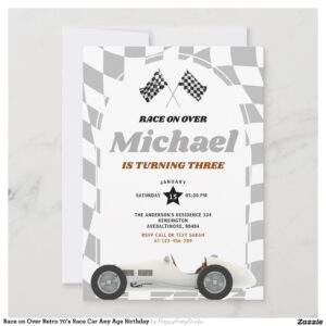 Race on Over Retro 70's Race Car Any Age Birthday Invitation
