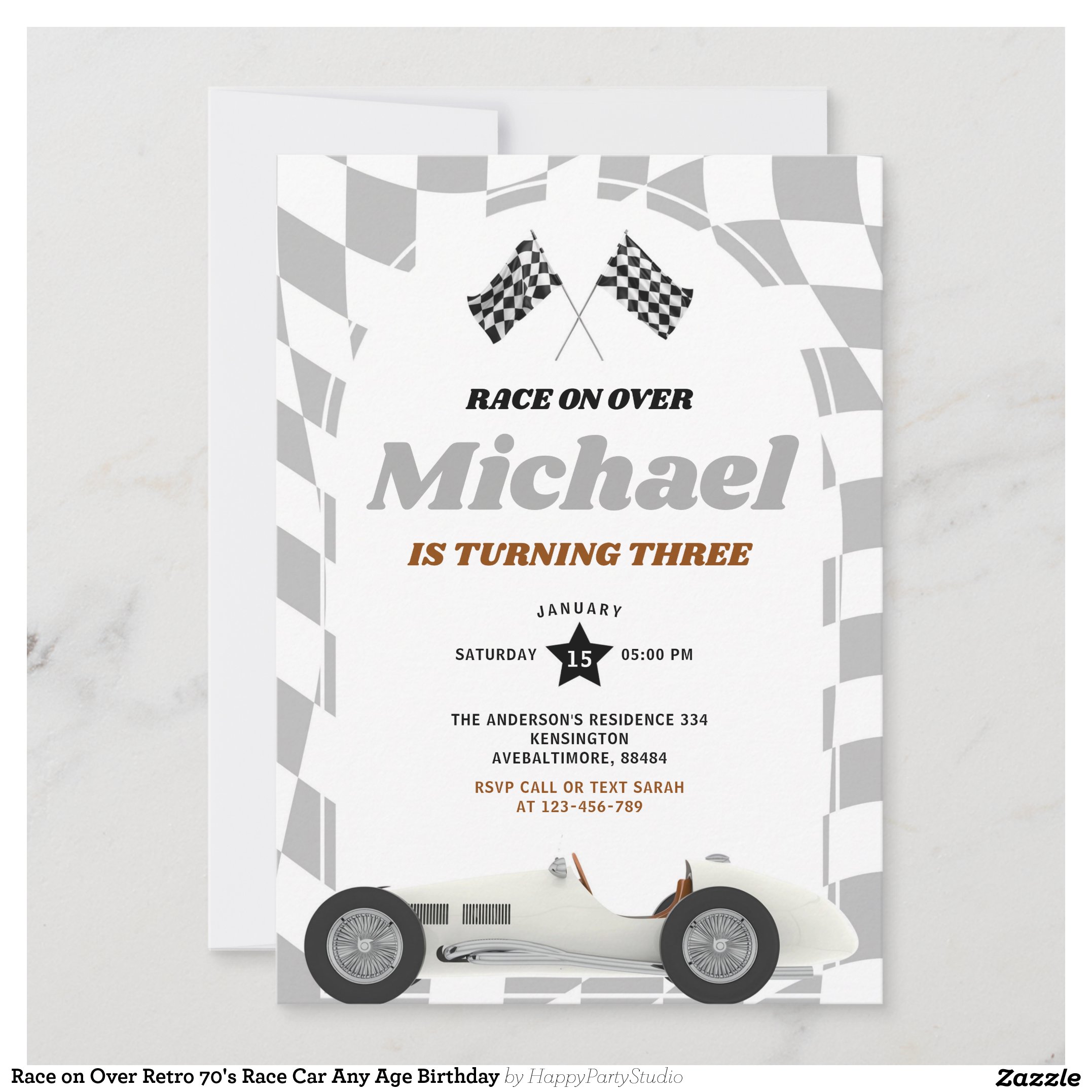Race on Over Retro 70's Race Car Any Age Birthday Invitation