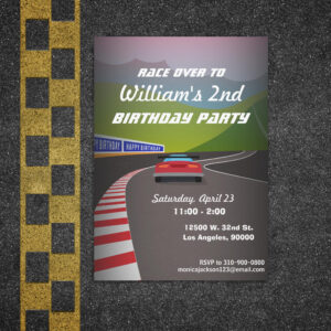 Race Track Race Car Kids Birthday Party Invitation