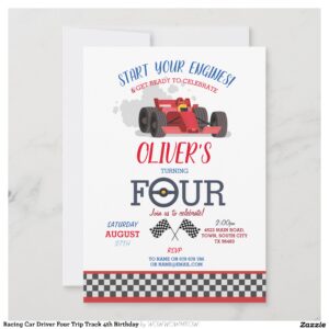 Racing Car Driver Four Trip Track 4th Birthday Invitation