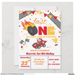 Racing Car First Birthday Invitation