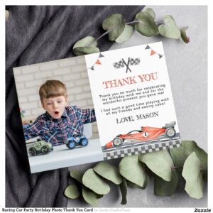 Racing Car Party Birthday Photo Thank You Card
