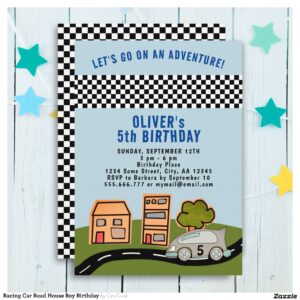 Racing Car Road House Boy Birthday Invitation