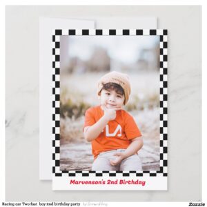 Racing car Two fast  boy 2nd birthday party   Invitation