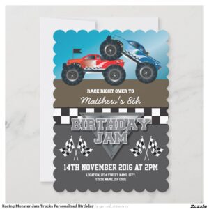 Racing Monster Jam Trucks Personalized Birthday Invitation