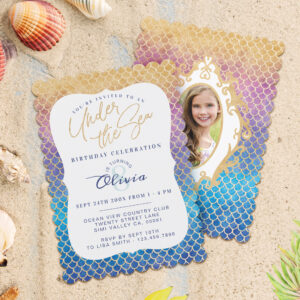 Rainbow Mermaid Scales Photo Birthday Invitation