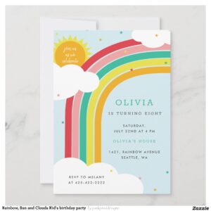 Rainbow, Sun and Clouds Kid's birthday party  Invitation
