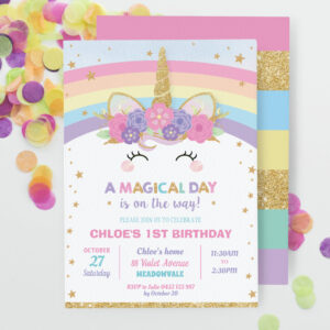 Rainbow Unicorn Birthday Party Girl Invitation