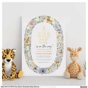 Real Foil   A Wild One Safari Animals Baby Shower Foil Invitation