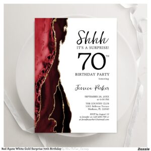Red Agate White Gold Surprise 70th Birthday Invitation