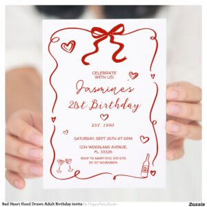 Red Heart Hand Drawn Adult Birthday invite