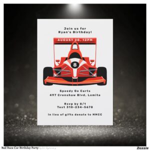 Red Race Car Birthday Party Invitation