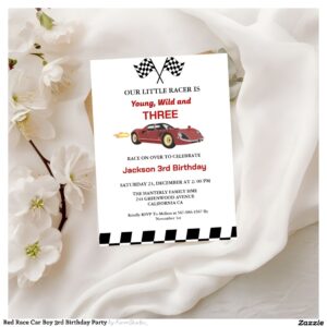 Red Race Car Boy 3rd Birthday Party Invitation