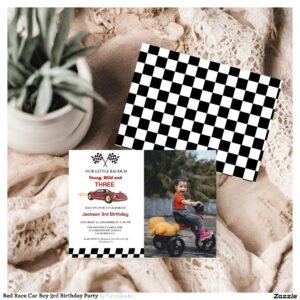 Red Race Car Boy 3rd Birthday Party Invitation