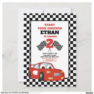 Red Race Car Child's 2nd Birthday Invitation