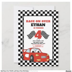 Red Race Car Child's 4th Race Over Birthday Invitation