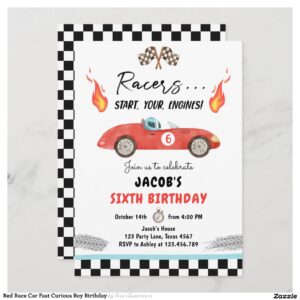 Red Race Car Fast Curious Boy Birthday Invitation
