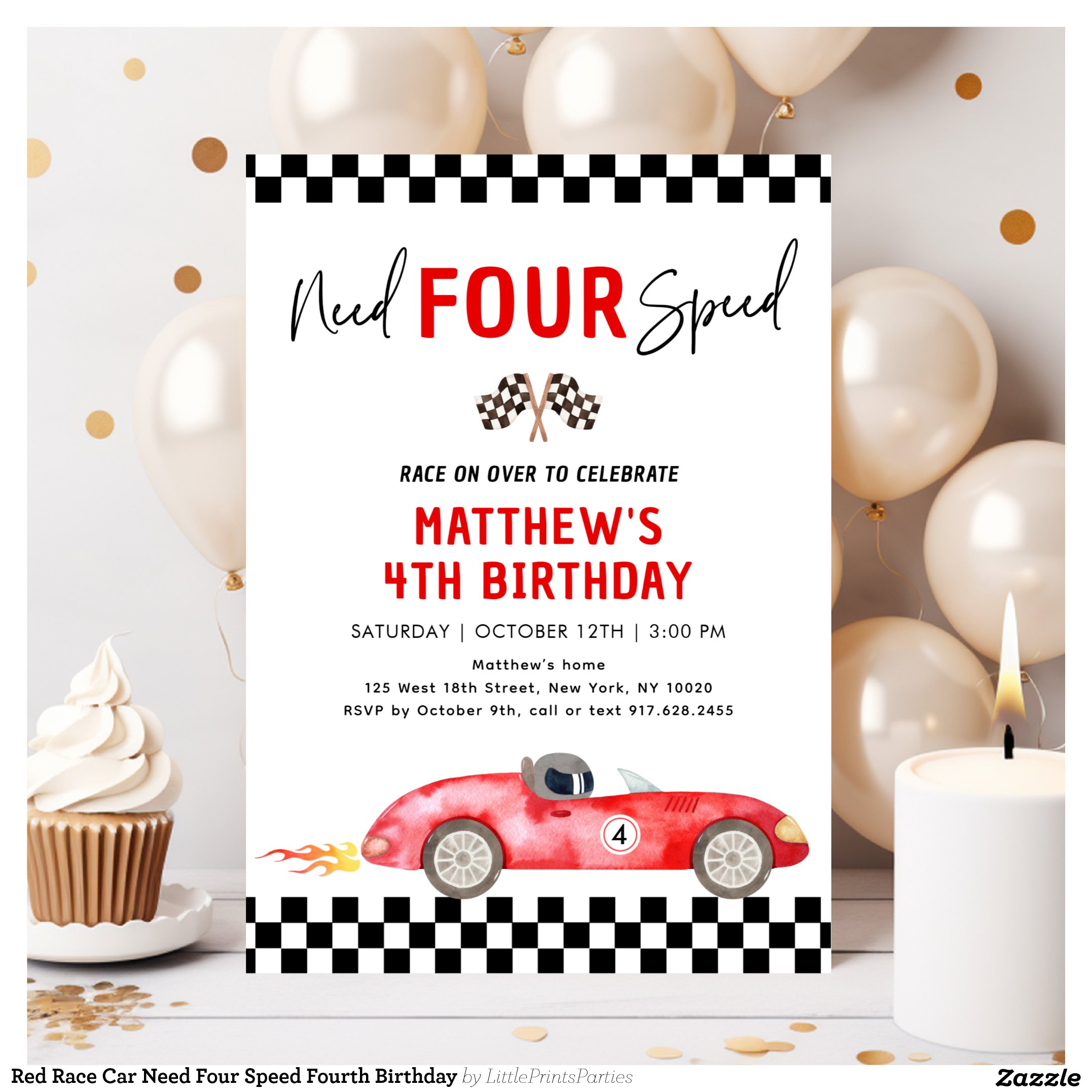 Red Race Car Need Four Speed Fourth Birthday Invitation