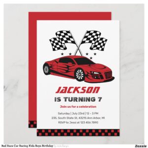 Red Race Car Racing Kids Boys Birthday Invitation