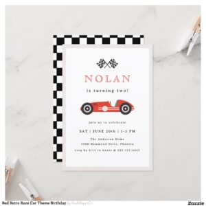 Red Retro Race Car Theme Birthday Invitation