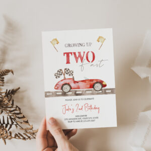 Red TWO Fast Race Car Birthday Invitation