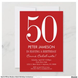 Red & White Modern Adult Birthday Invitations
