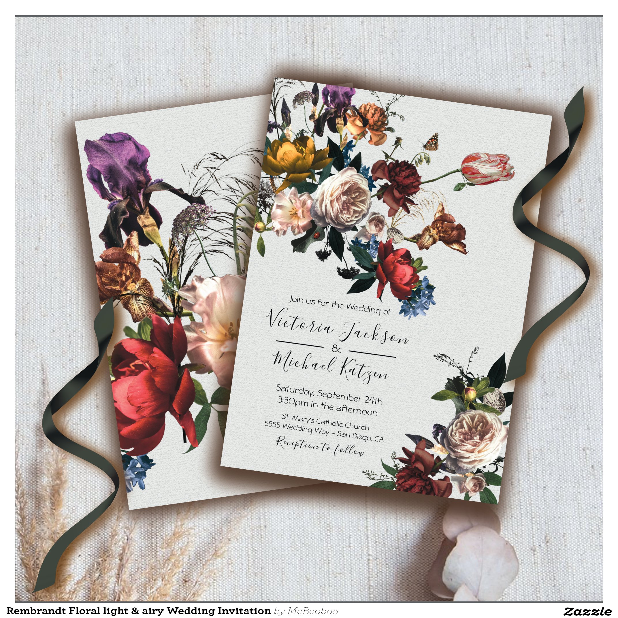 Rembrandt Floral light & airy Wedding Invitation