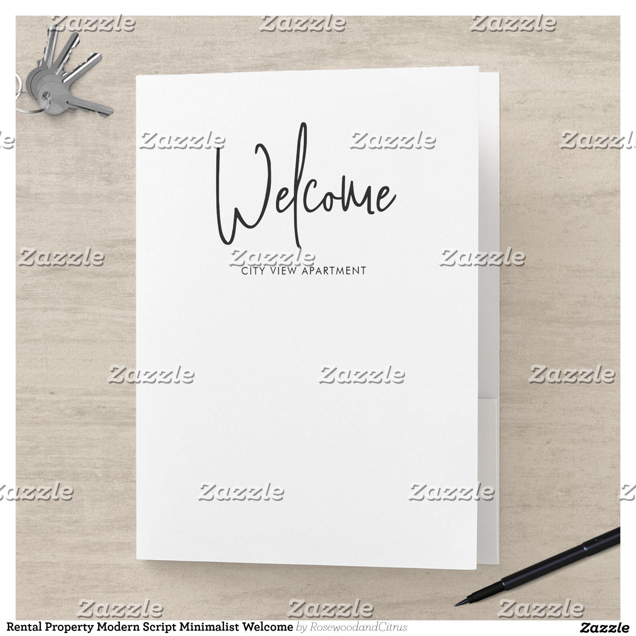 Rental Property Modern Script Minimalist Welcome Pocket Folder