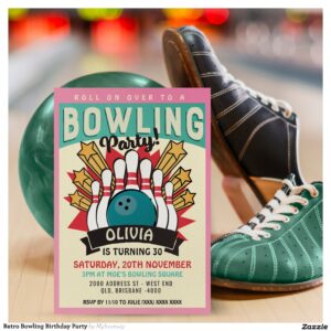 Retro Bowling Birthday Party Invitation
