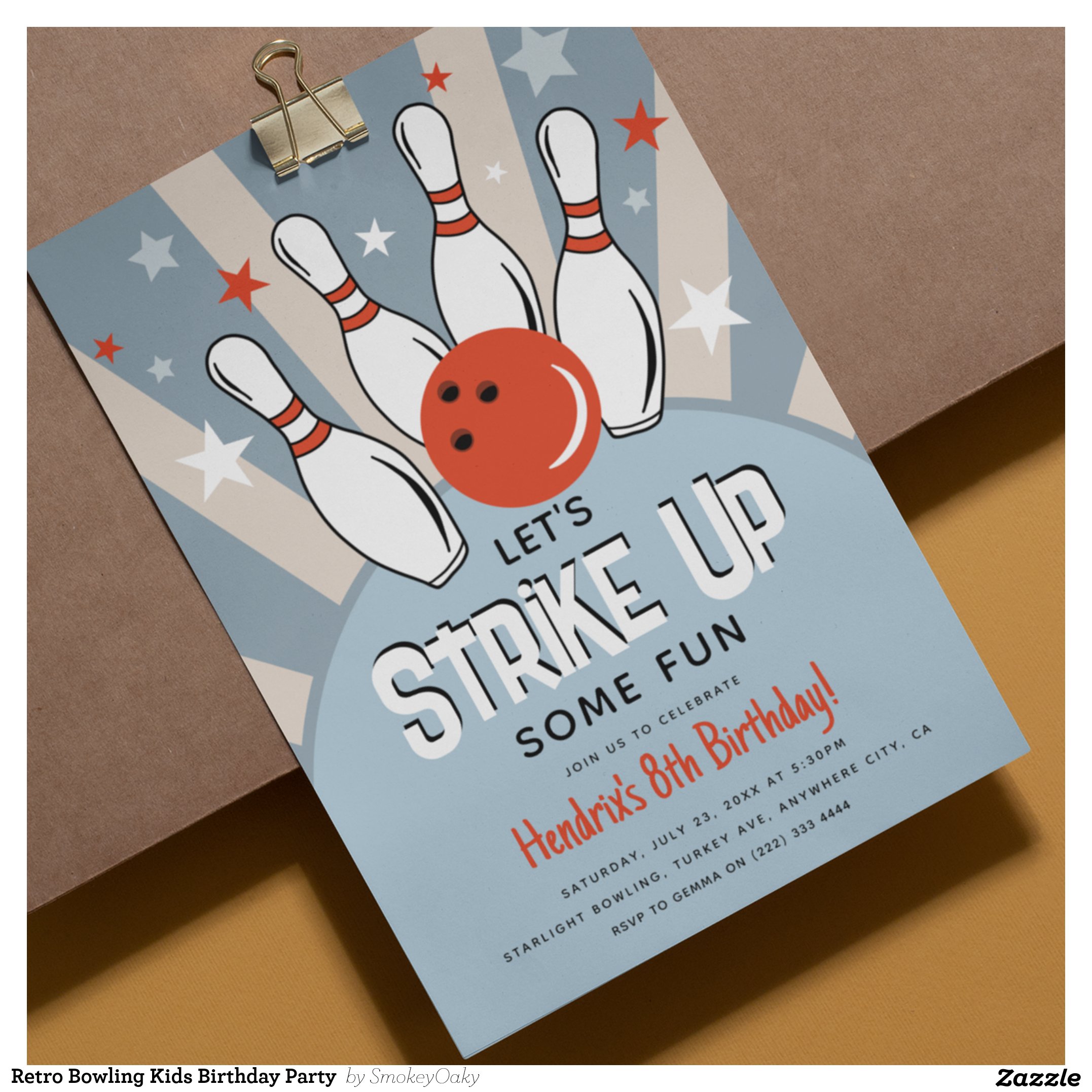 Retro Bowling Kids Birthday Party Invitation