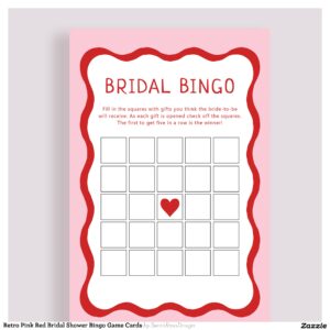 Retro Pink Red Bridal Shower Bingo Game Cards