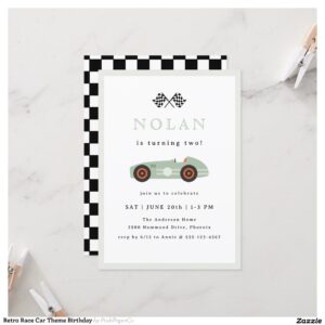 Retro Race Car Theme Birthday Invitation