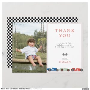 Retro Race Car Theme Birthday Photo Thank You Card