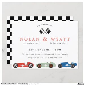 Retro Race Car Theme Joint Birthday Invitation