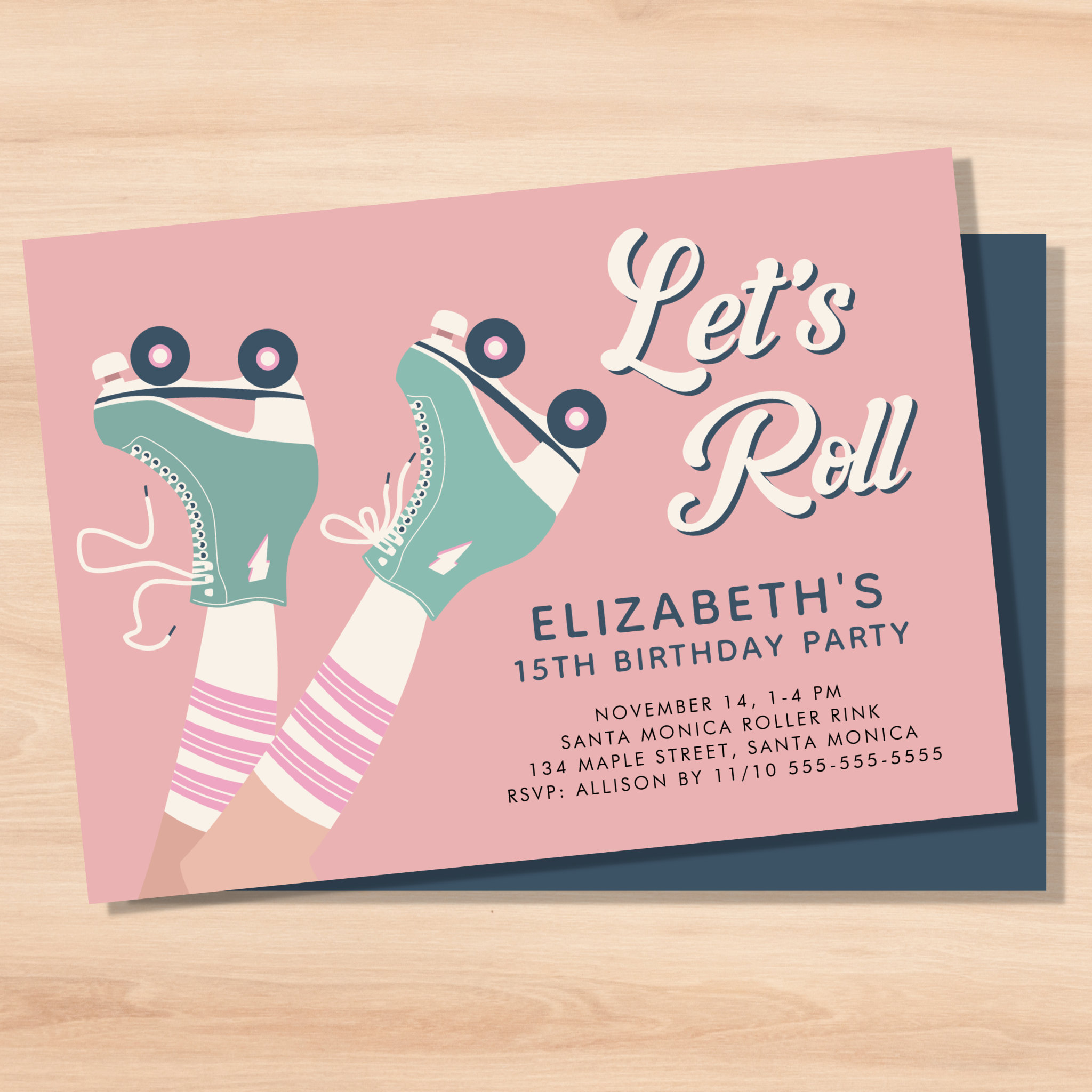 Retro Roller Skating Birthday Party Pink Invitation