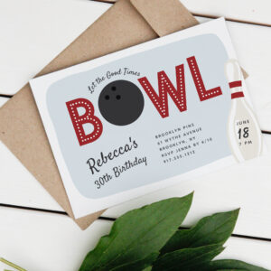 Retro Vintage Bowling Theme Birthday Party Invitation