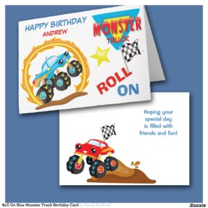 Roll On Blue Monster Truck Birthday Card